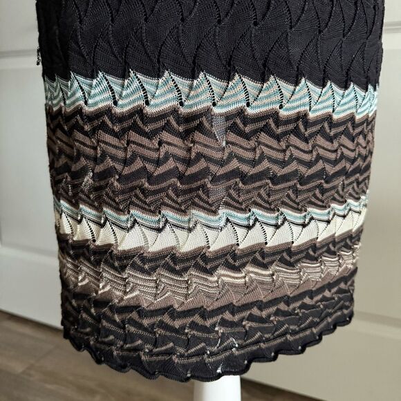 Missoni Black Open Knit Wool Sweater Dress with Chevron Trim Size IT 44 US 8 - Picture 2 of 11